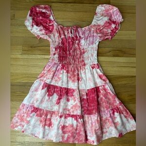 Woman's Pink and White Puff Sleeve Dress, size small